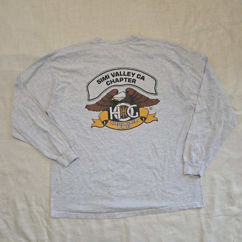 VTG Harley Davidson Simi Valley T-Shirt Mens Sz XL Gray CA HOG Long Sleeve Hanes - Picture 2 of 9